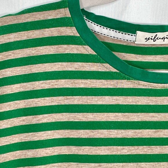 yifuqin Green & Tan Striped Boxy Short Sleeve Tee Preppy European Coastal XXL - Picture 6 of 16